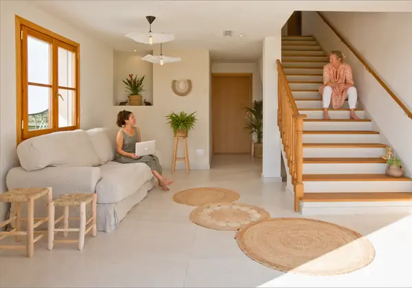 The stairs up to yoga space