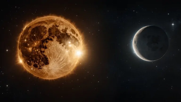 A photo from the universe with the sun and the moon. 
